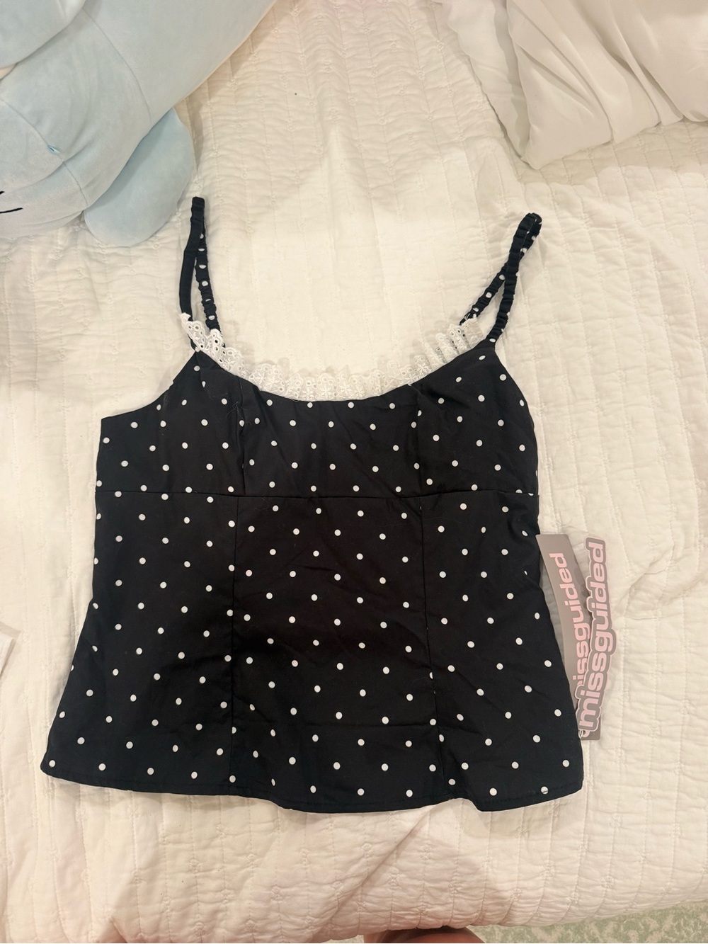 Missguided Black Polka Dot Lace-Trim Cami Top